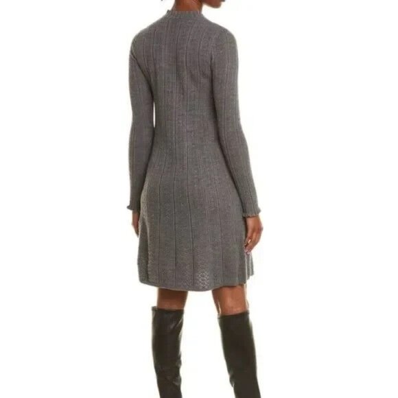 NEW Tory Burch Size XL Pointelle Knit Wool Blend Sweater Dress, Medium Gray - Picture 2 of 7